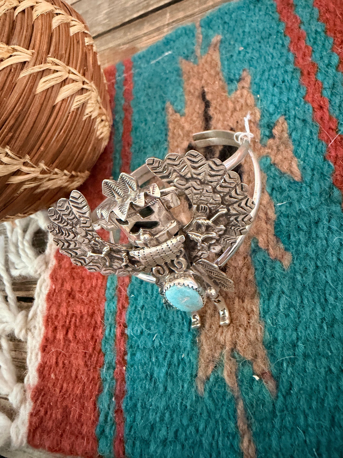 Handcrafted Old Pawn Sterling Silver & Turquoise Kachina Cuff Bracelet