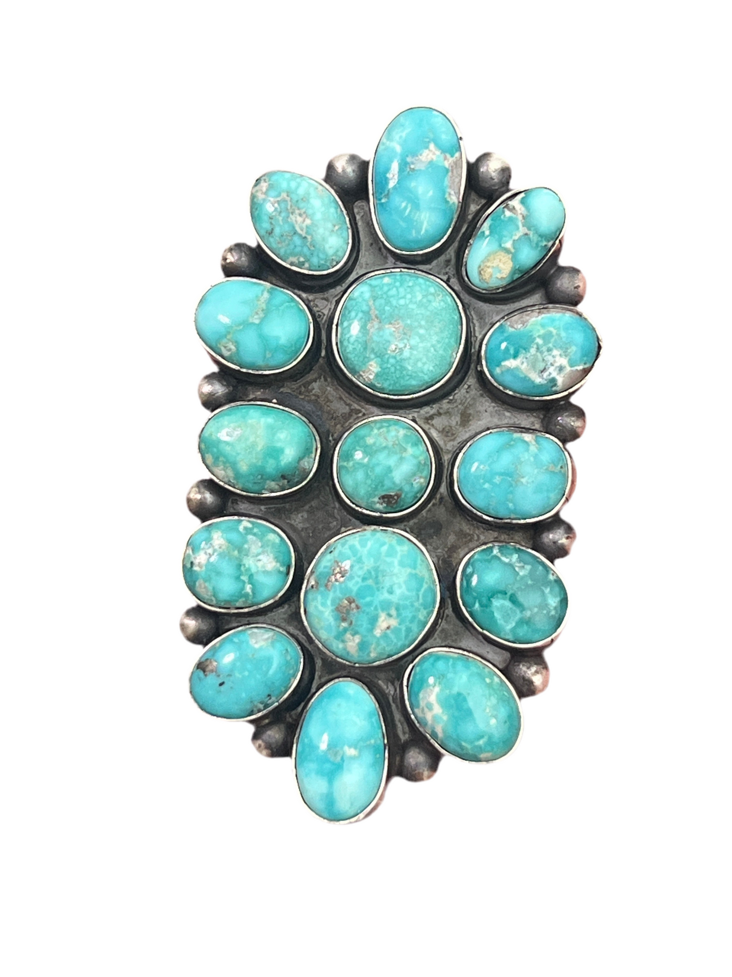 Handcrafted Paul Livingston Sterling Silver and Campitos Turquoise Cluster Ring, Size  7