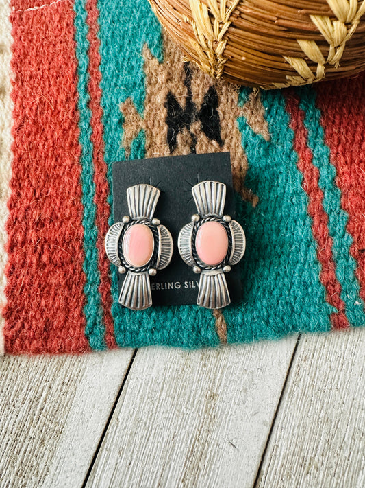 Handcrafted Sterling Silver & Queen Pink Conch Post Earrings