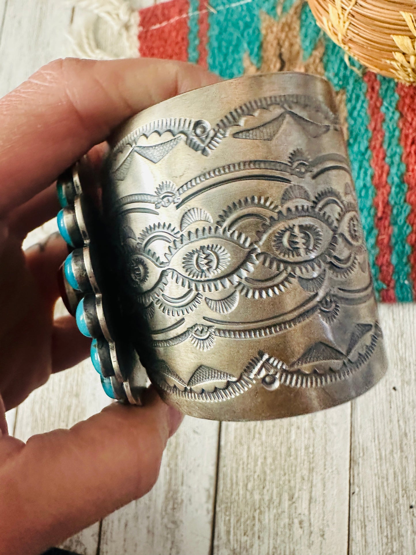 Handcrafted Turquoise, Spiny Sterling Silver Cuff Bracelet