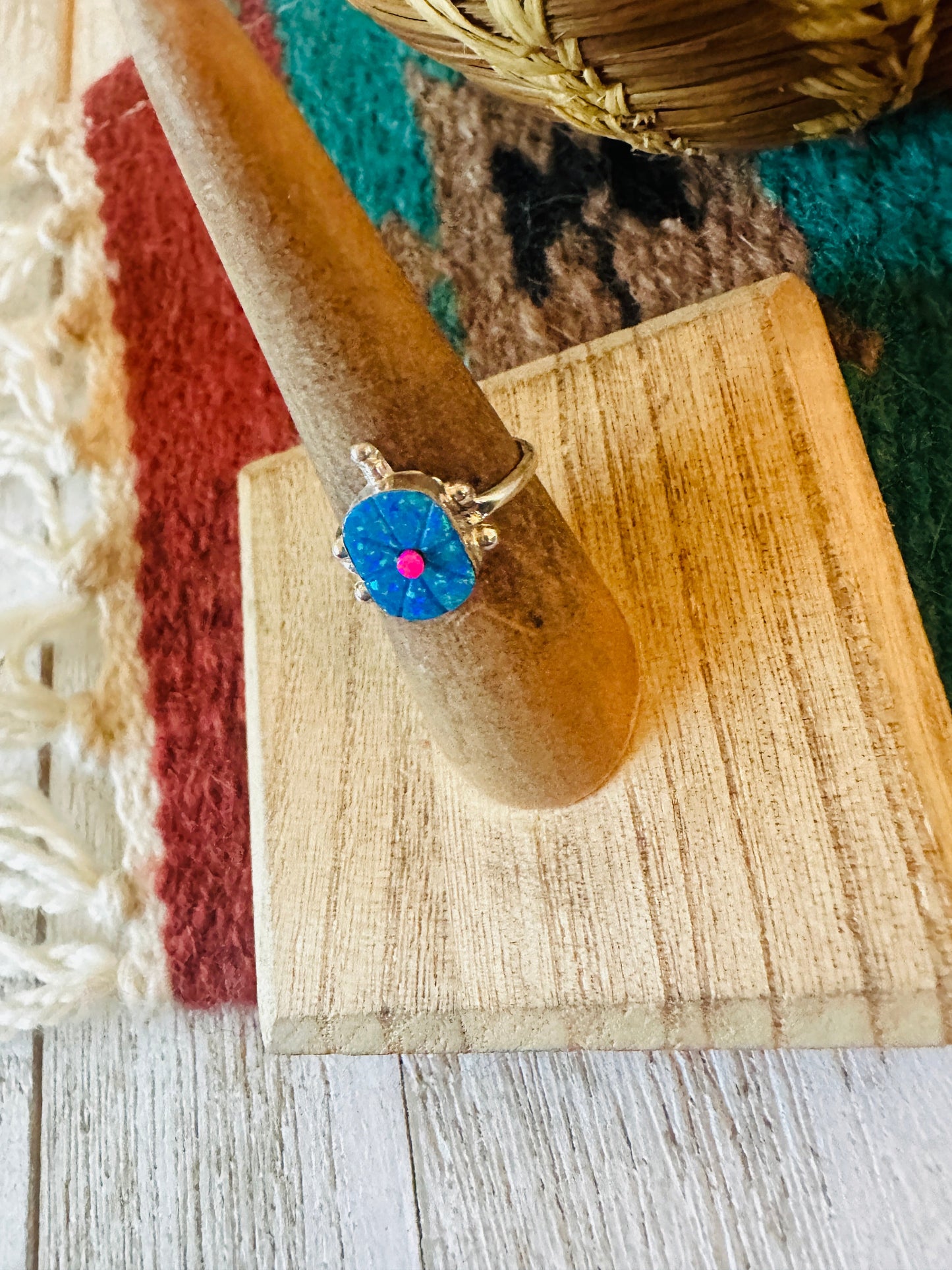 Handcrafted Sterling Silver & Blue and Pink Opal Turtle Ring Size 6.5