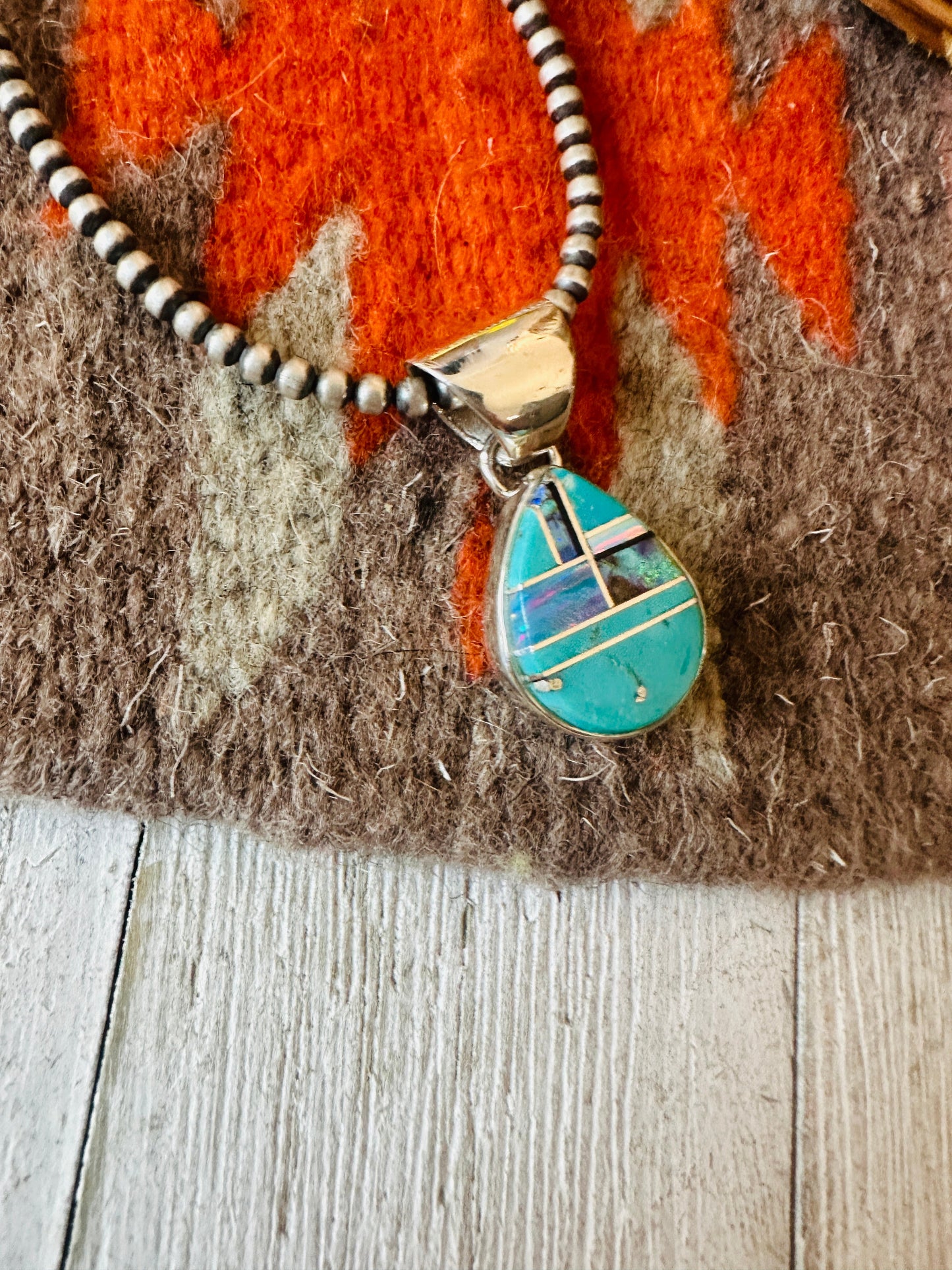 Handcrafted Multi Stone & Sterling Silver Inlay Teardrop Pendant