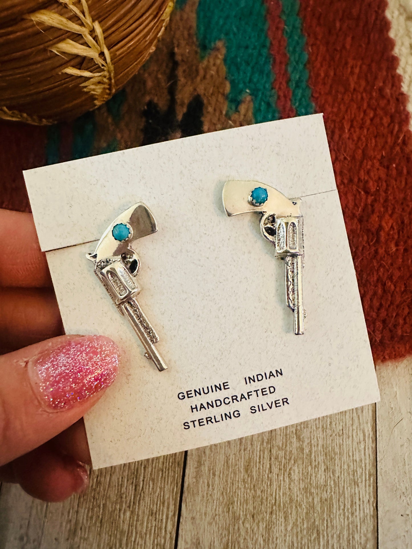 Handcrafted Turquoise And Sterling Silver Pistol Post Earrings