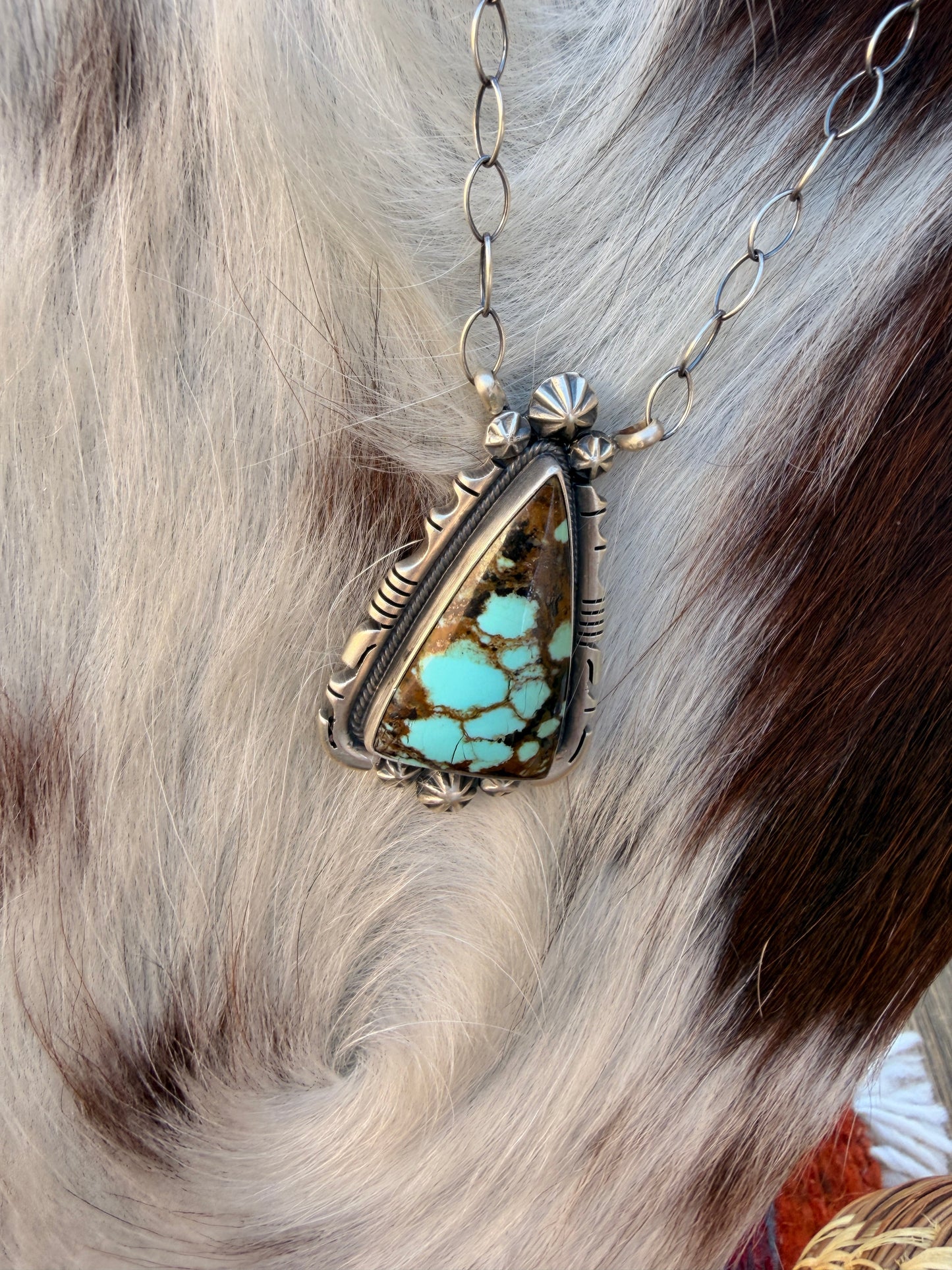 Handcrafted Number 8 Turquoise & Sterling Silver Necklace by Daniel Benally