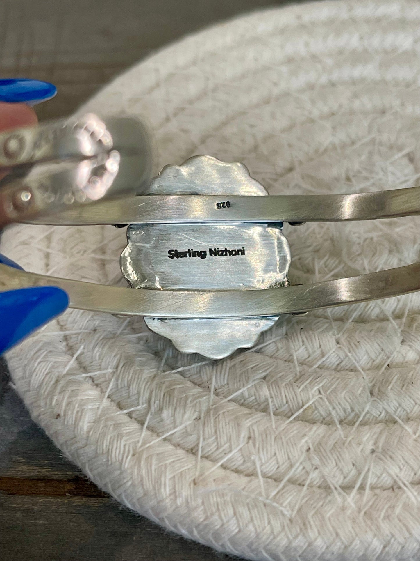 Nizhoni Handmade Sterling Silver & Number 8 Turquoise Adjustable Cuff Bracelet