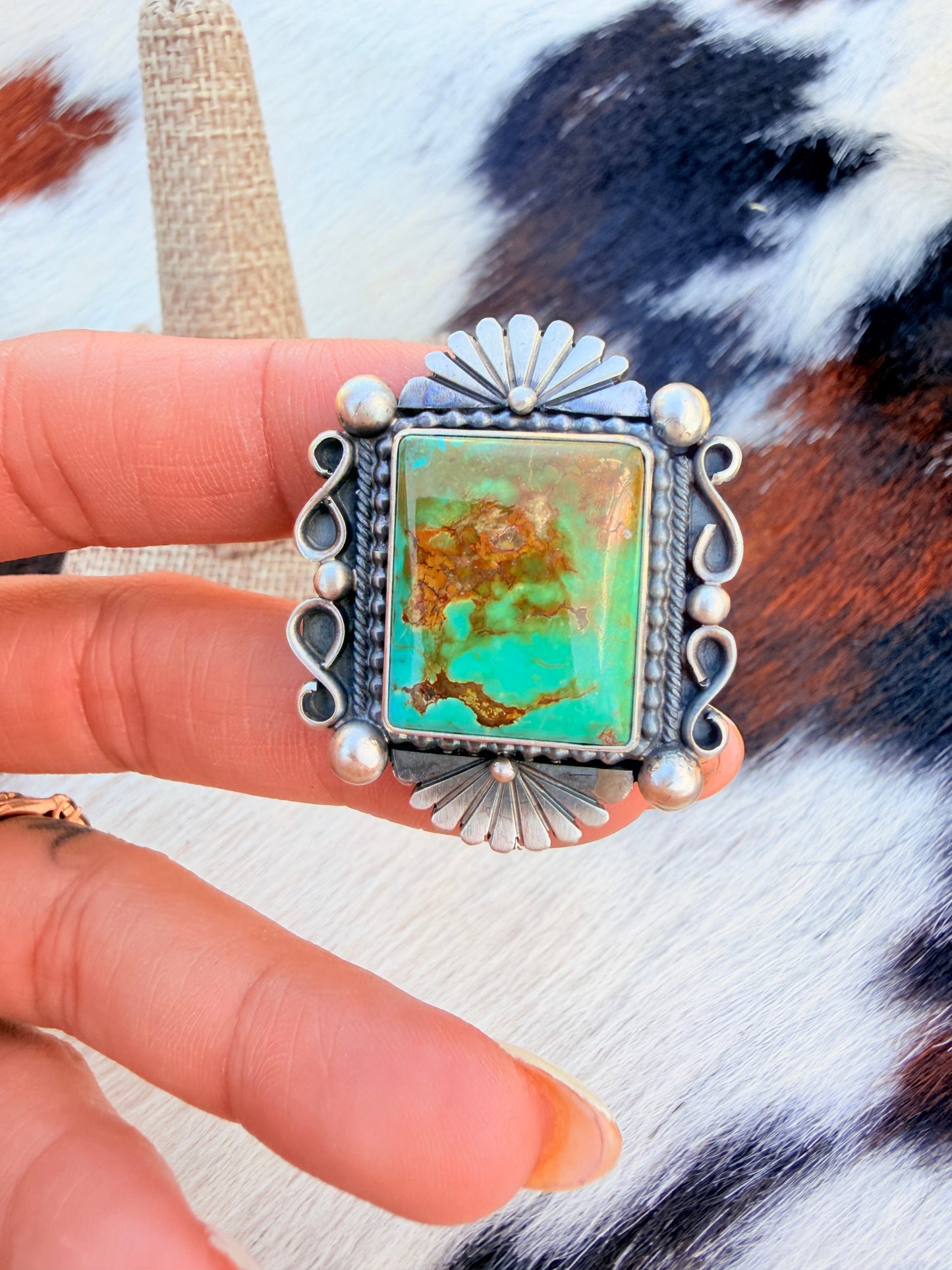 Handcrafted Royston Turquoise & Sterling Silver Ring Size 6.5 by Daniel Benally