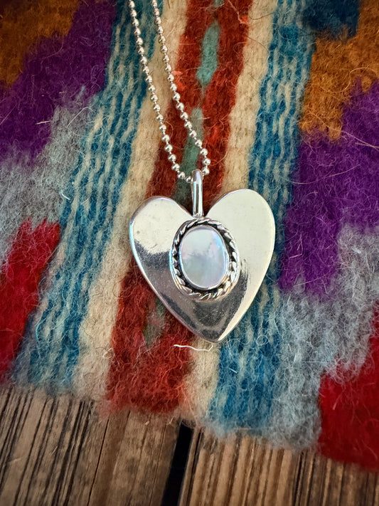 Handcrafted Sterling Silver & Mother of Pearl Heart Pendant by Joseph Martinez