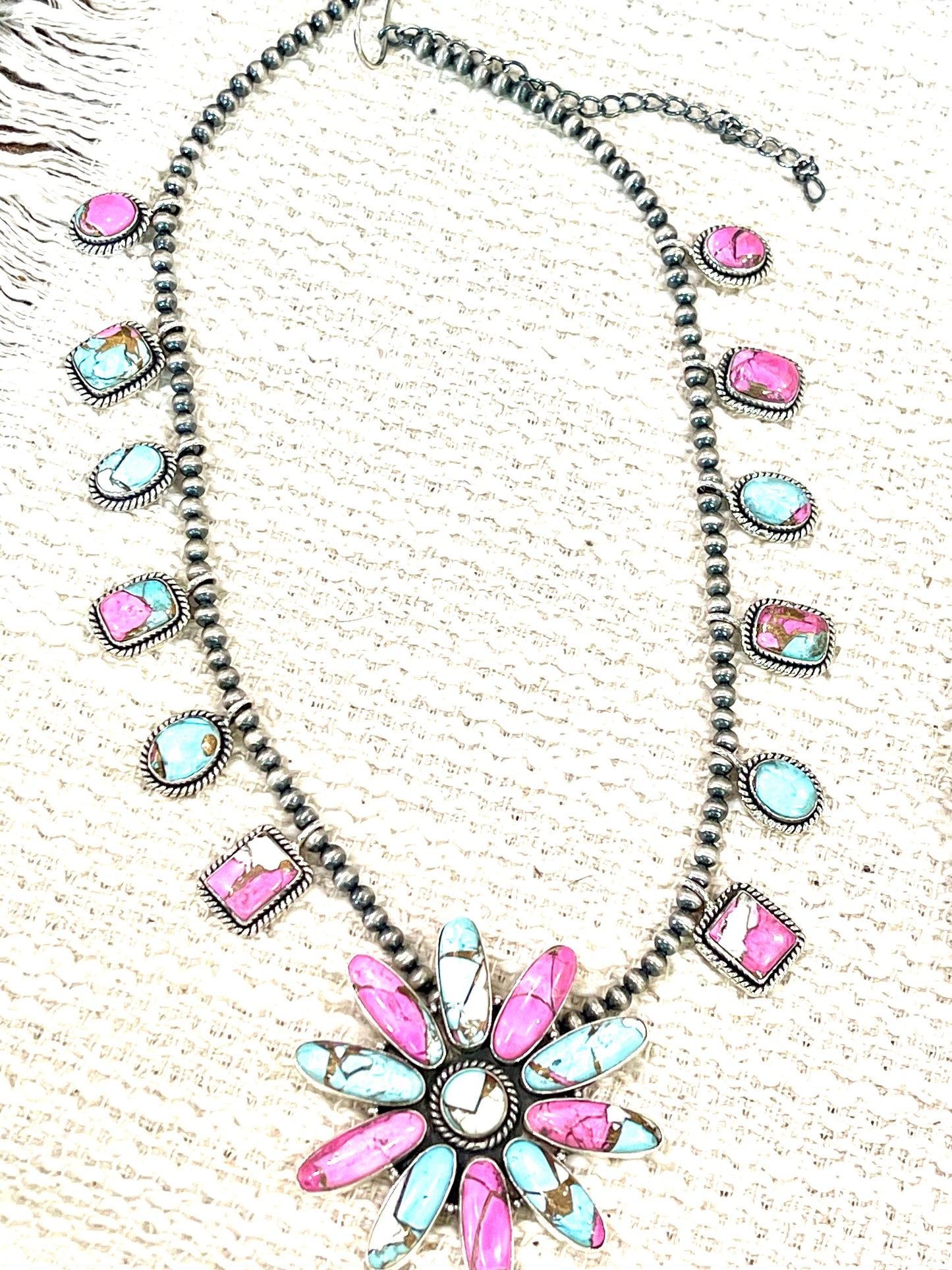 Handmade Sterling Silver Cotton Candy Necklace Signed Nizhoni