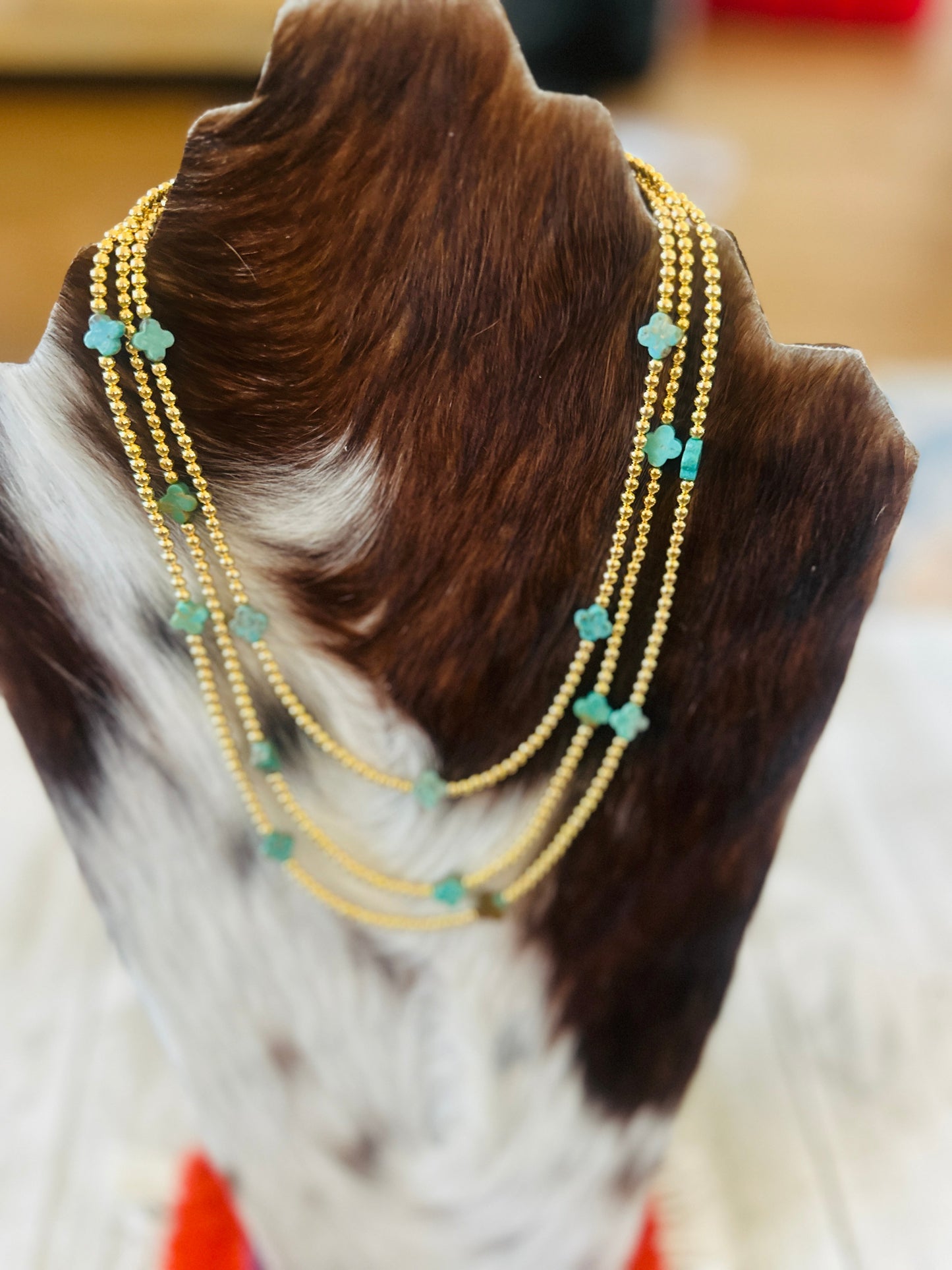 Handcrafted Gold Plated Sterling Silver & Turquoise Cle’vara Beaded Necklace