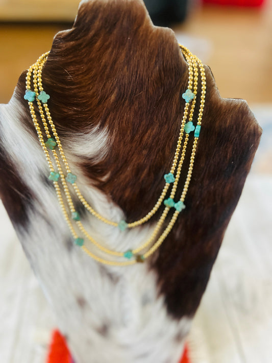 Handcrafted Gold Plated Sterling Silver & Turquoise Cle’vara Beaded Necklace