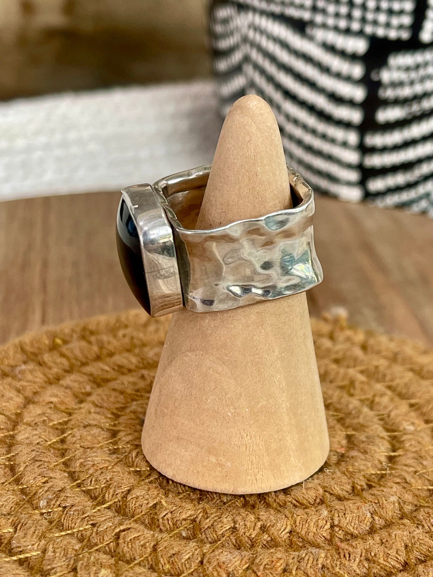 Handcrafted Sterling Silver & Onyx Size 7 Square Ring