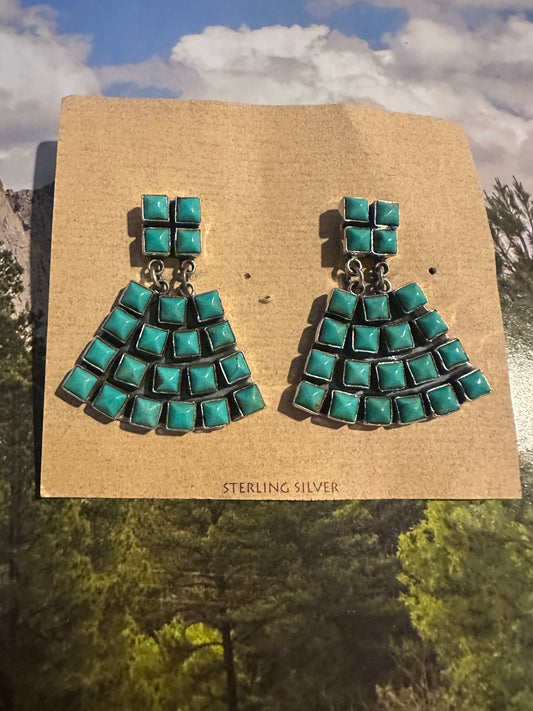 Beautiful Handmade Turquoise Post Dangle Earrings By Dan Dodson
