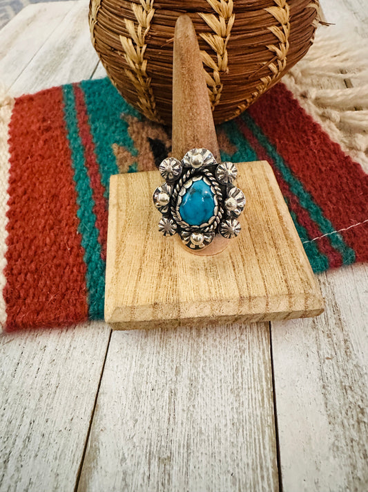 Handcrafted Sterling Silver & Kingman Turquoise Ring Size 11