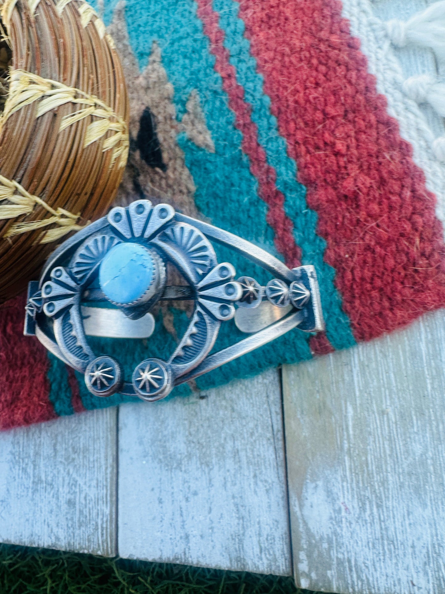 Handcrafted Golden Hills Turquoise & Sterling Silver Naja Cuff Bracelet by Kevin Billah