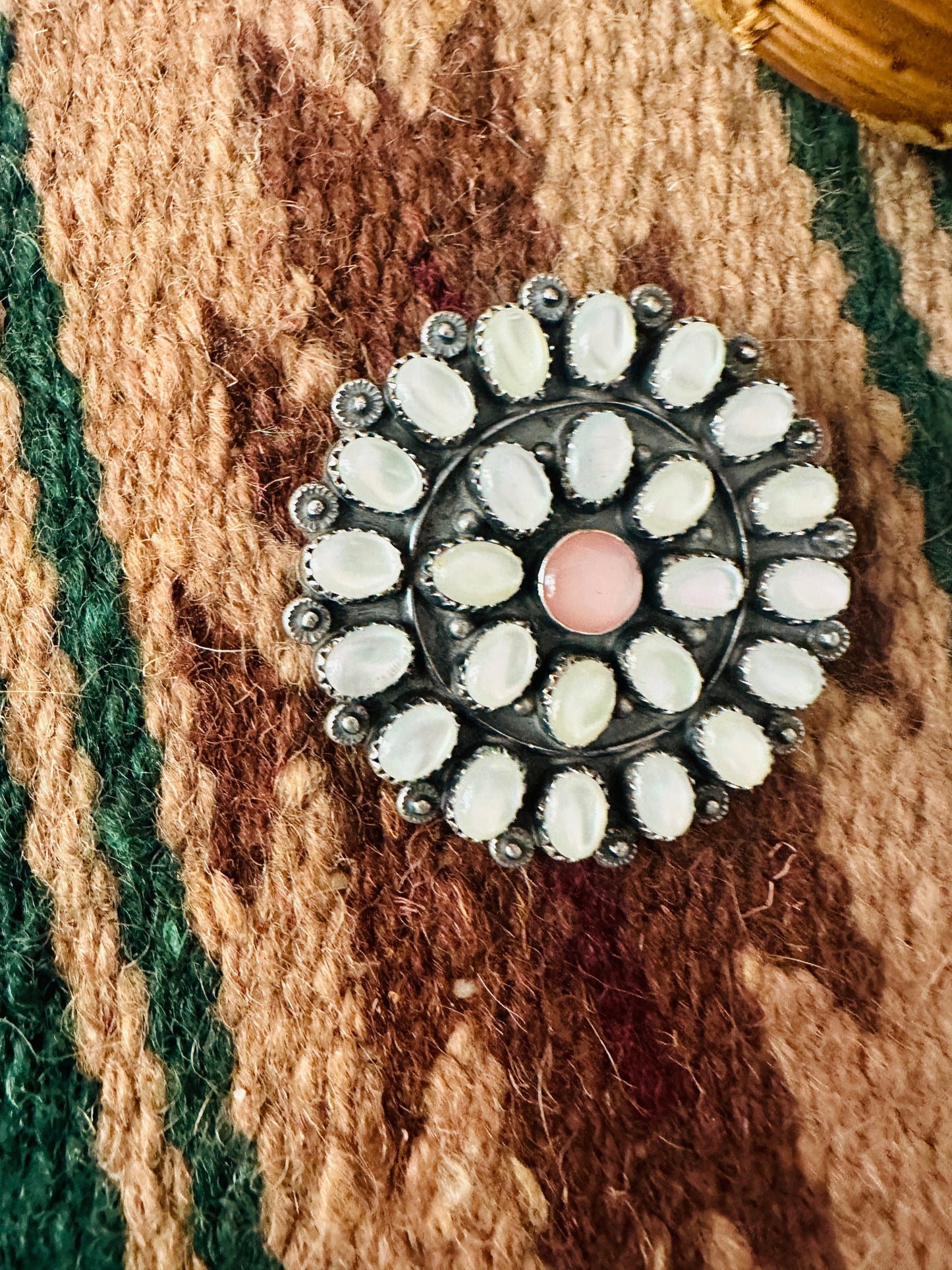 Navajo Mother of Pearl & Sterling Silver Cluster Brooch by Jacqueline Silver