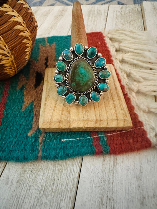Handcrafted Sterling Silver & Turquoise Cluster Adjustable Ring