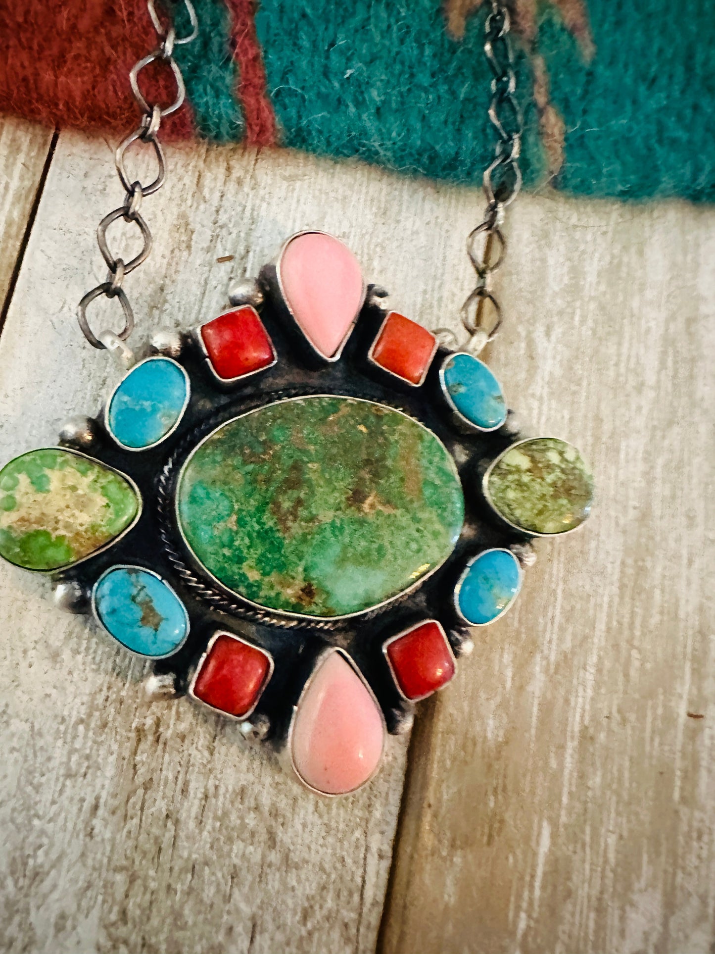 Handcrafted Sterling Silver & Multi Stone Cluster Necklace