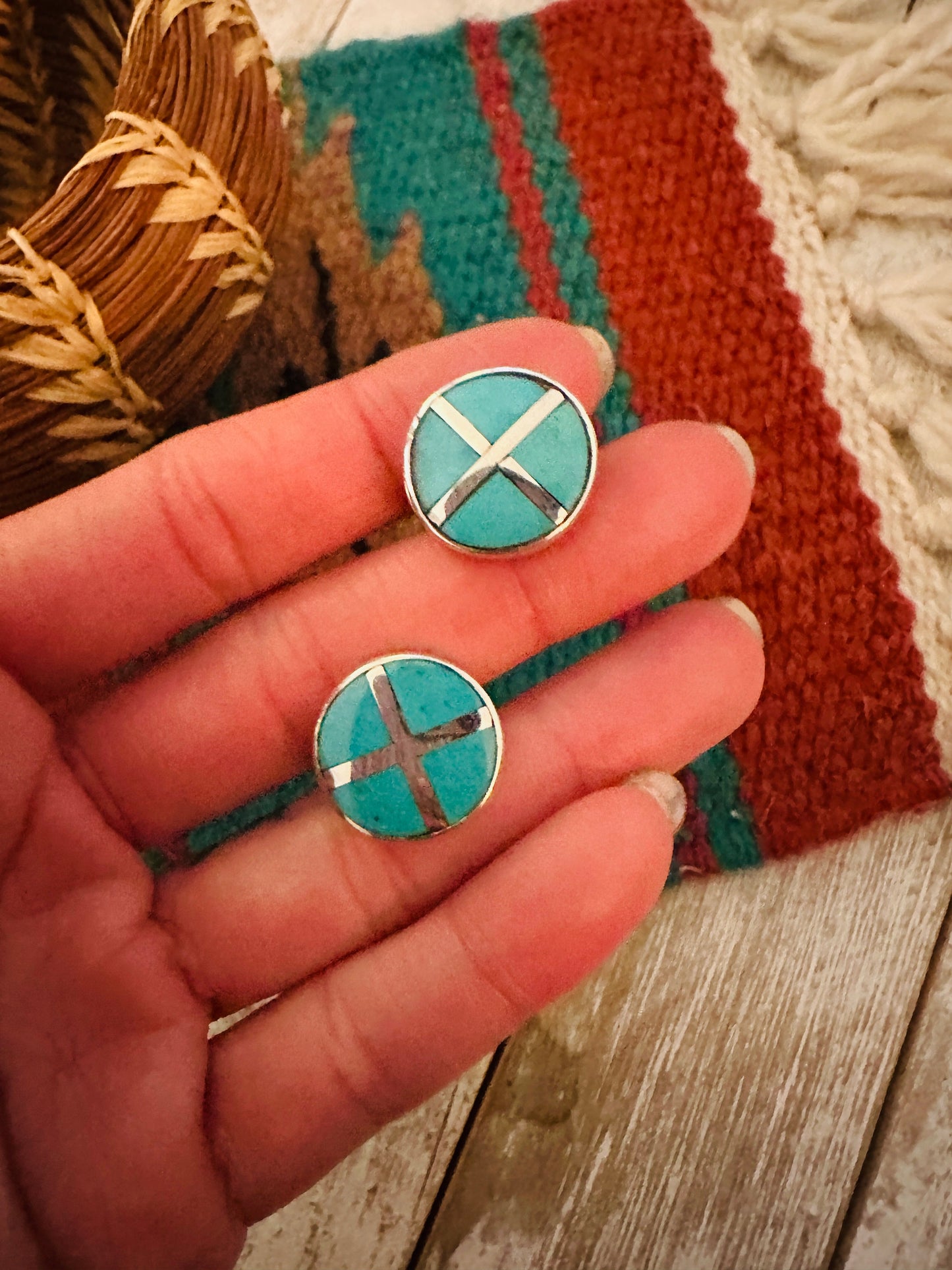 Handcrafted Sterling Silver & Turquoise Inlay Cuff Links