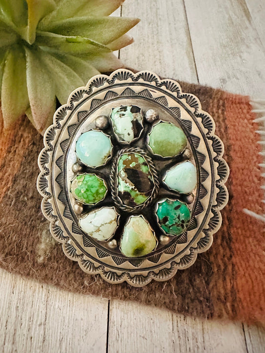 Handcrafted Multi Turquoise and Sterling Silver Concho Ring Size 11