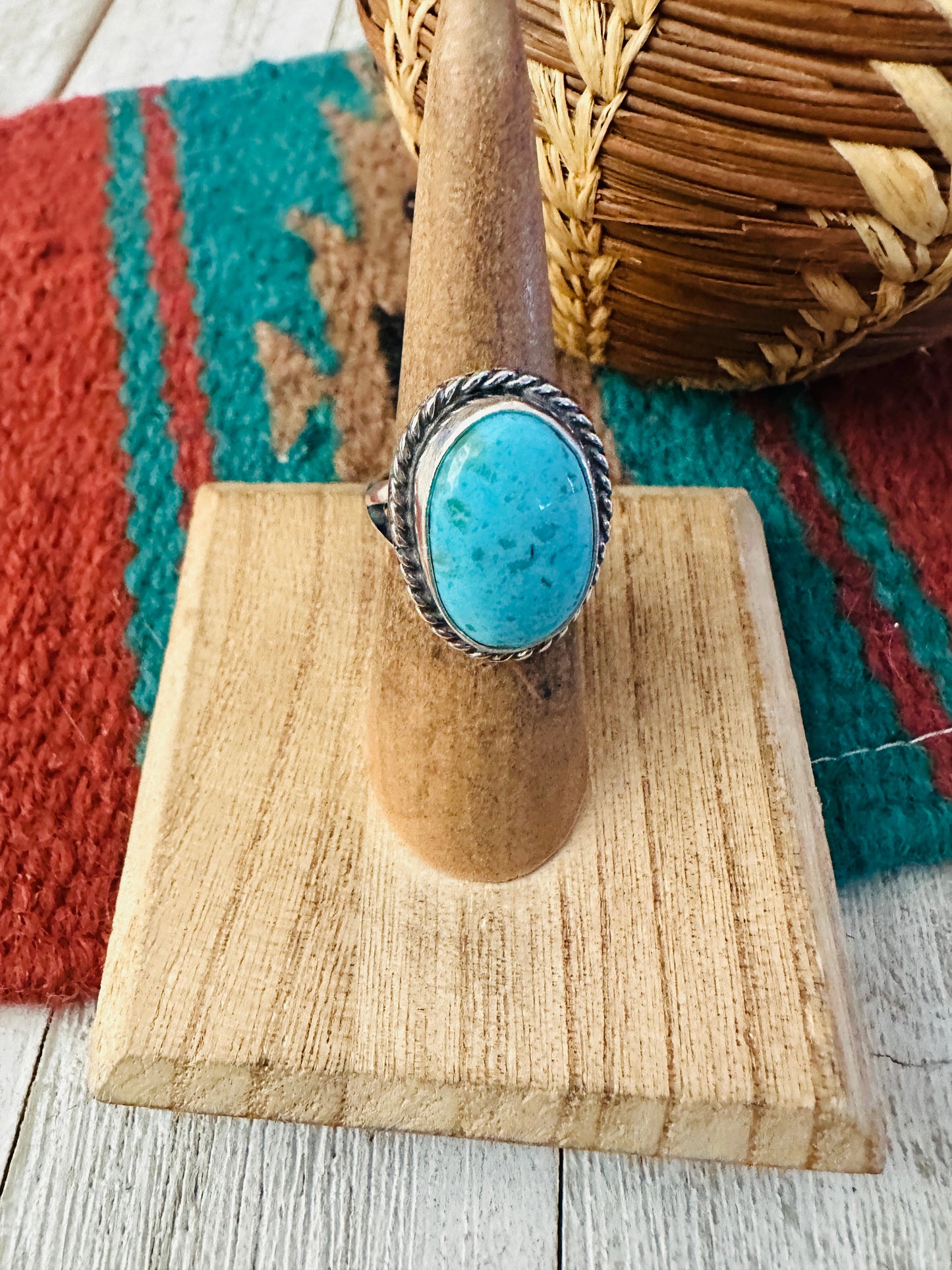 Handcrafted Turquoise & Sterling Silver Ring Size 5