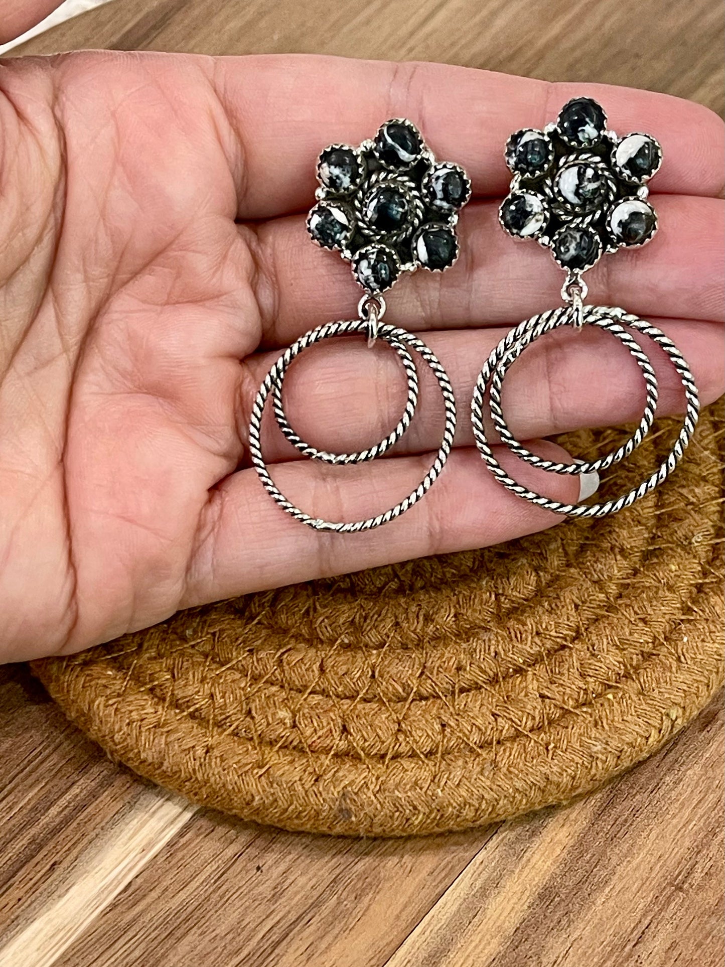 Handcrafted Sterling Silver & White Buffalo Post Hoop Earrings