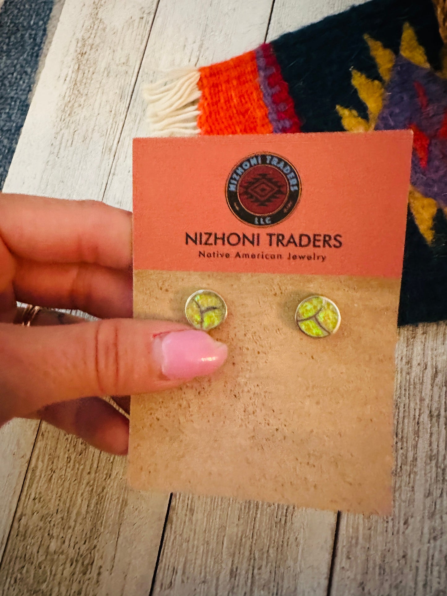 Handcrafted Yellow Opal & Sterling Silver Inlay Stud Earrings