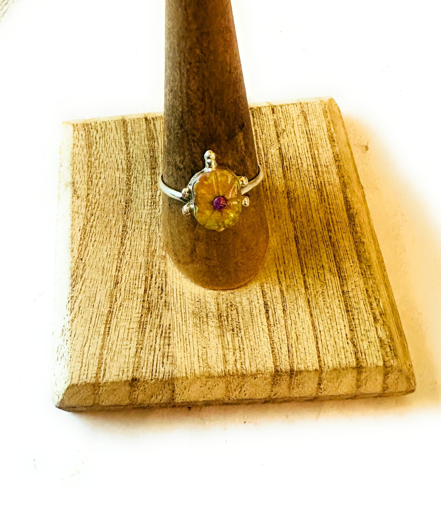 Handcrafted Sterling Silver & Yellow and Pink Opal Turtle Ring Size 8.75