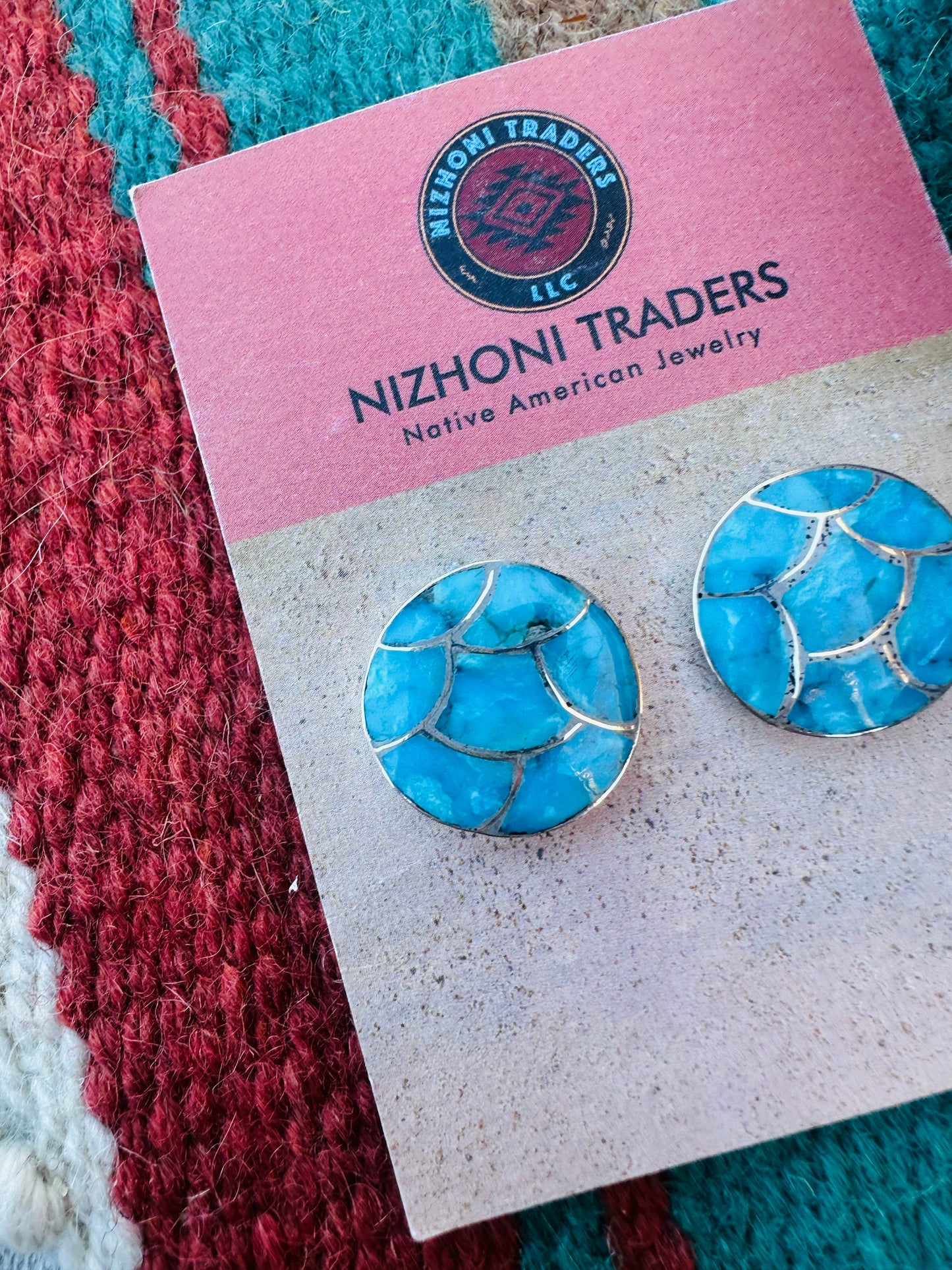 Handcrafted Turquoise & Sterling Silver Inlay Post Earrings