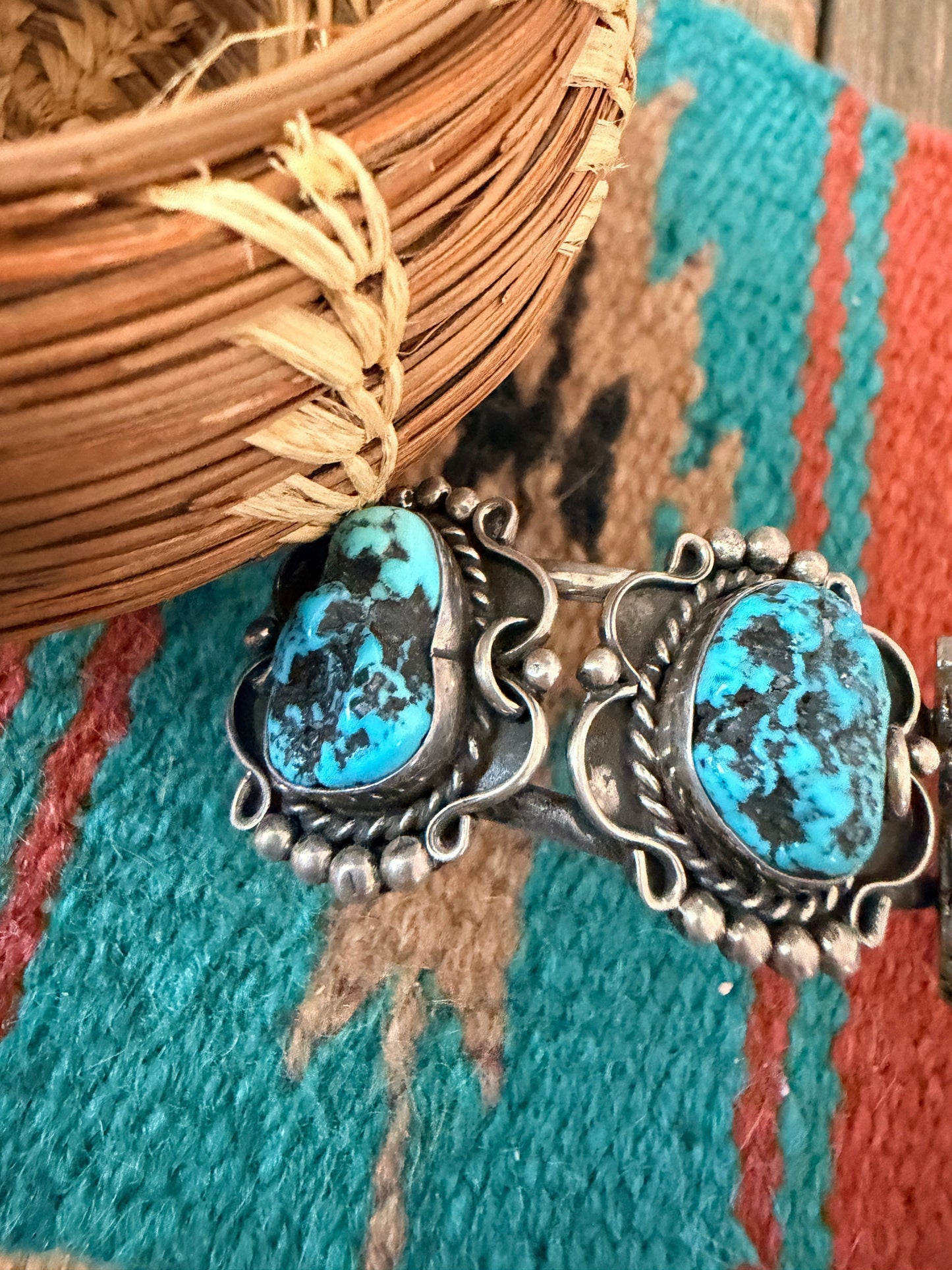 Handcrafted Old Pawn Sterling Silver & Kingman Turquoise Cuff Bracelet
