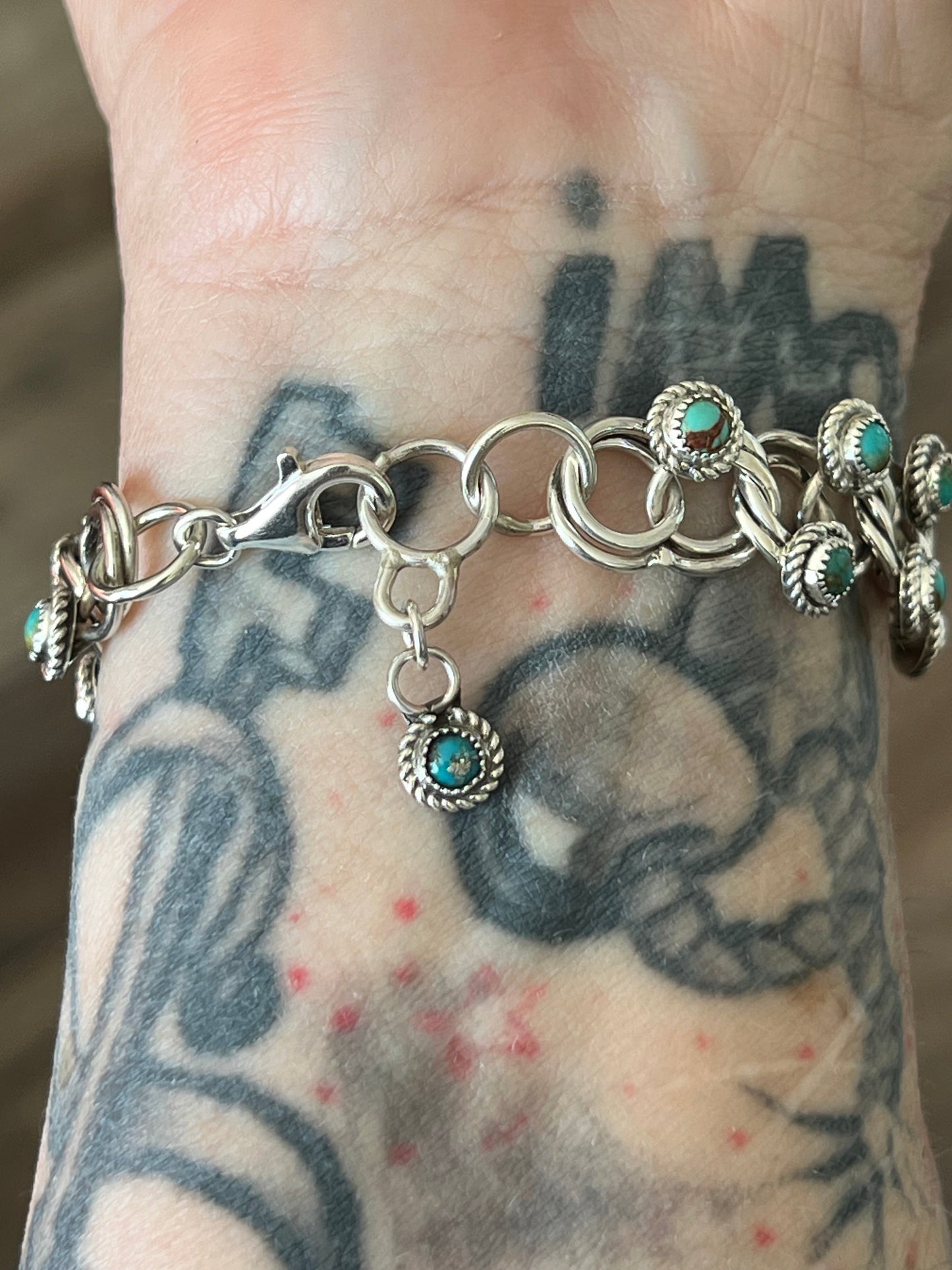 Handcrafted Sterling and Snake Eye Turquoise Link Necklace, Bracelet & Earrings by Dillon Cheama