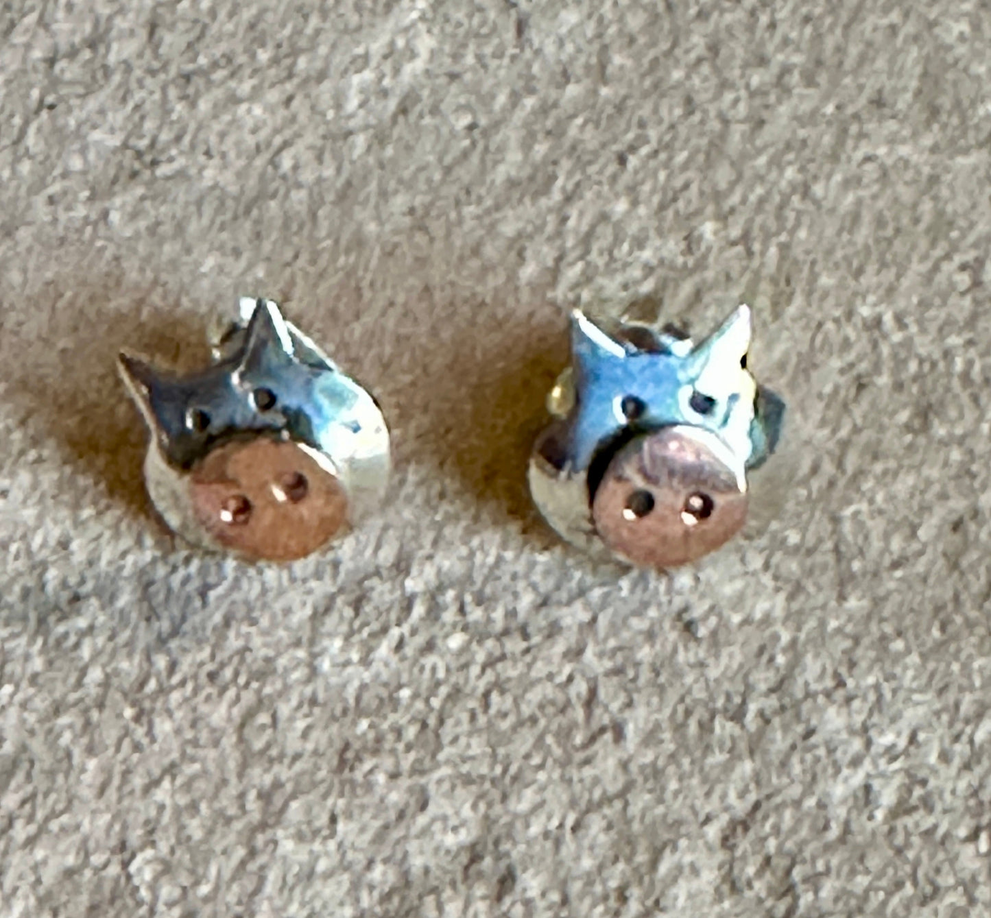 Copper & Sterling Silver Piggy Stud Earrings