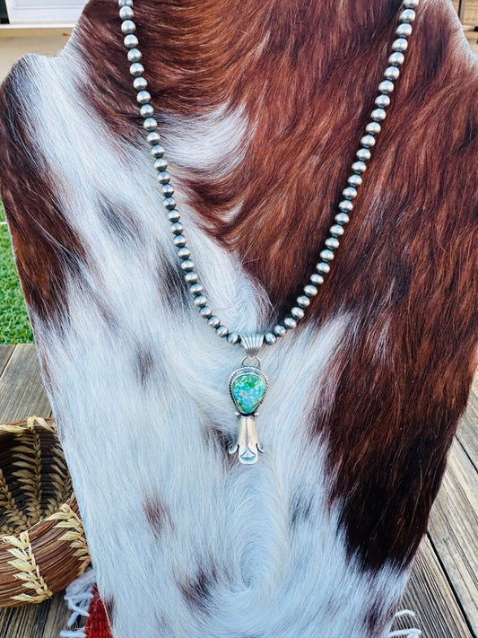 Handcrafted Turquoise & Sterling Silver Beaded Blossom Necklace
