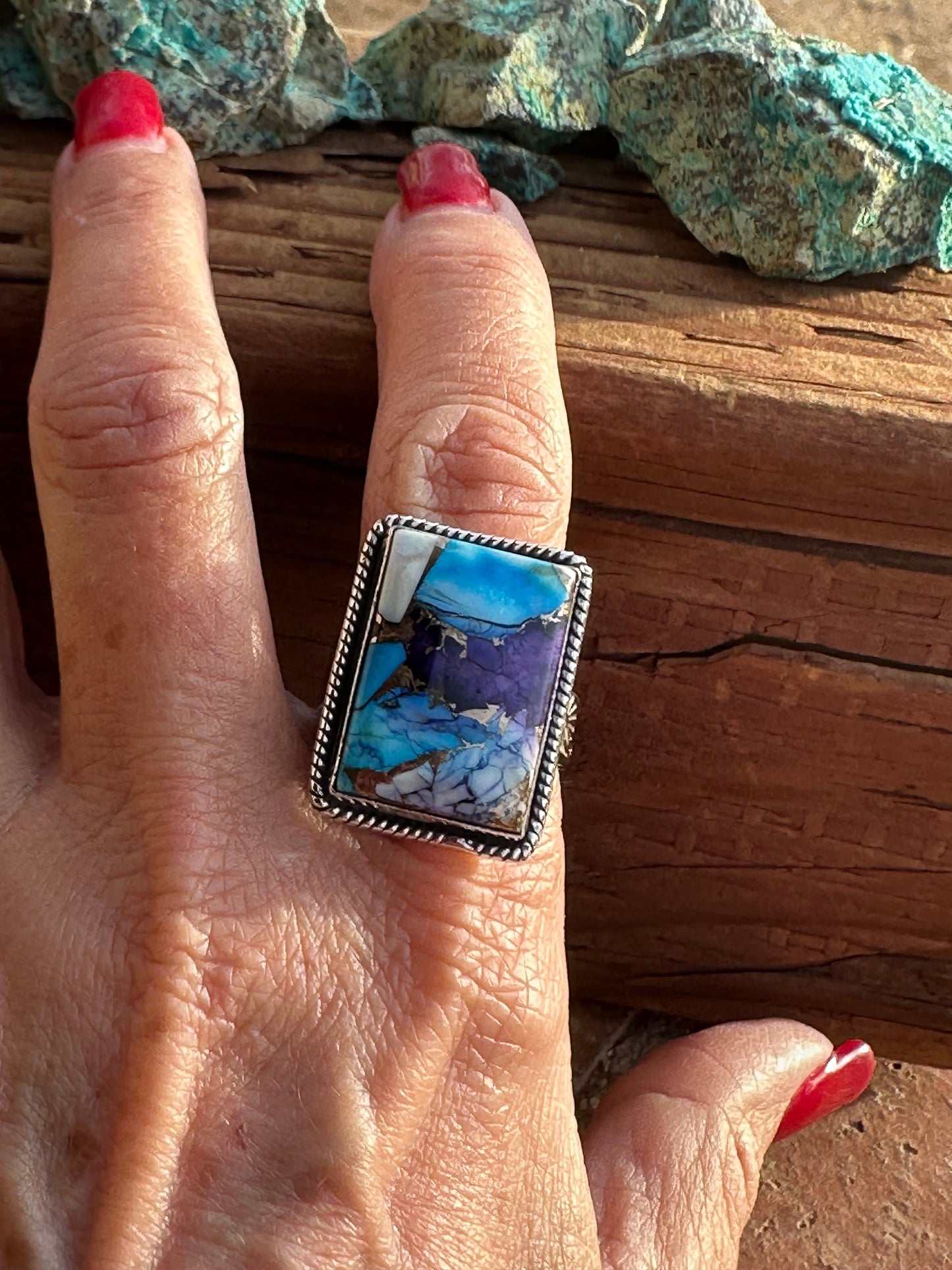 Beautiful Handmade Purple Kingman Dahlia Sterling Silver Adjustable Ring