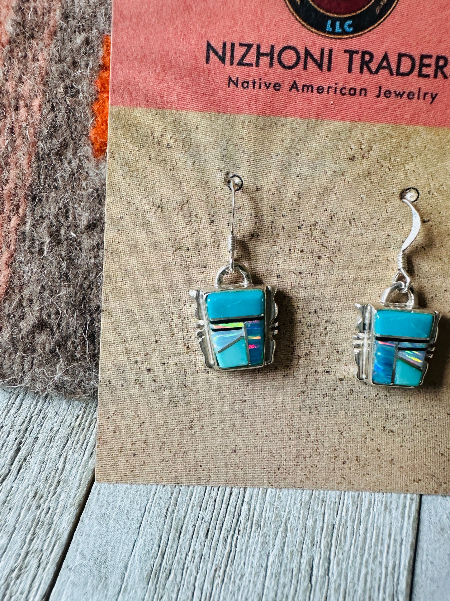 Handcrafted Sterling Silver & Multi Stone Inlay Dangle Earrings