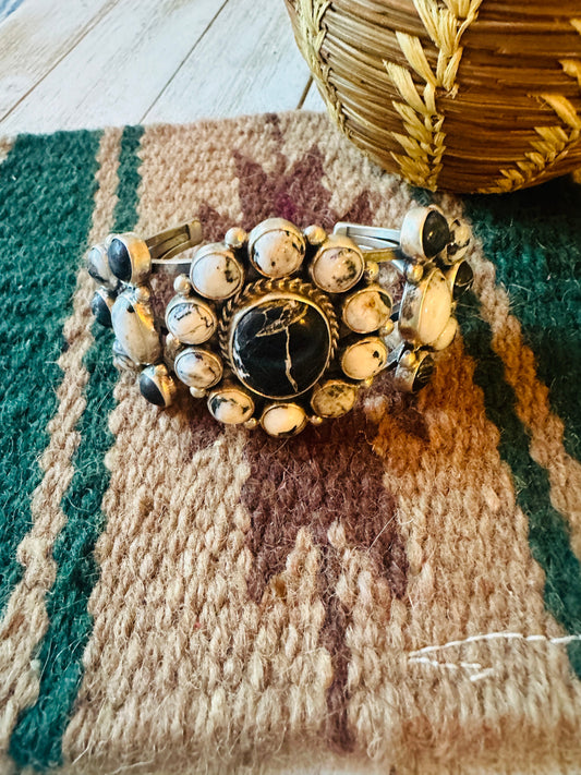 Handcrafted White Buffalo & Sterling Silver Cuff Bracelet
