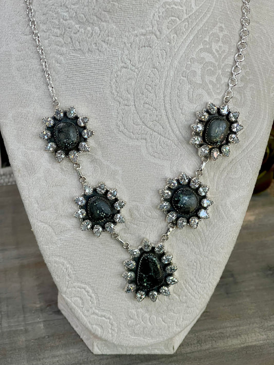 Handmade Sterling Silver , New Lander & Cubic Zirconia Necklace Signed Nizhoni