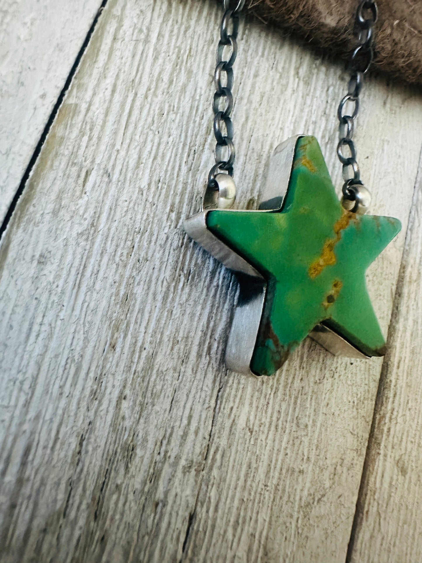 Handcrafted Sterling Silver & Turquoise Star Necklace- Green
