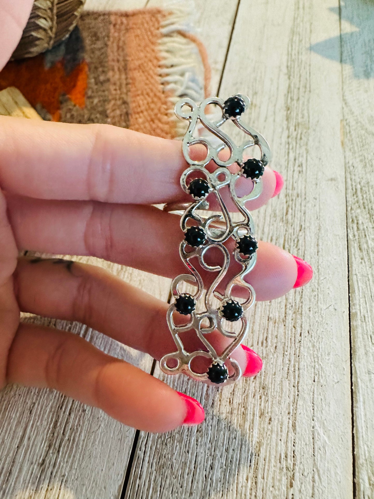 Handcrafted Sterling Silver & Onyx Adjustable Abstract Ring