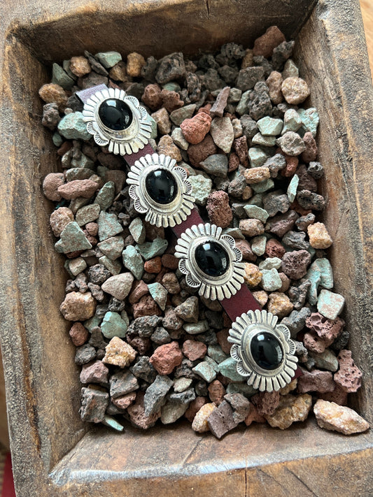 Sterling Silver and Oval Onyx Concho Slide