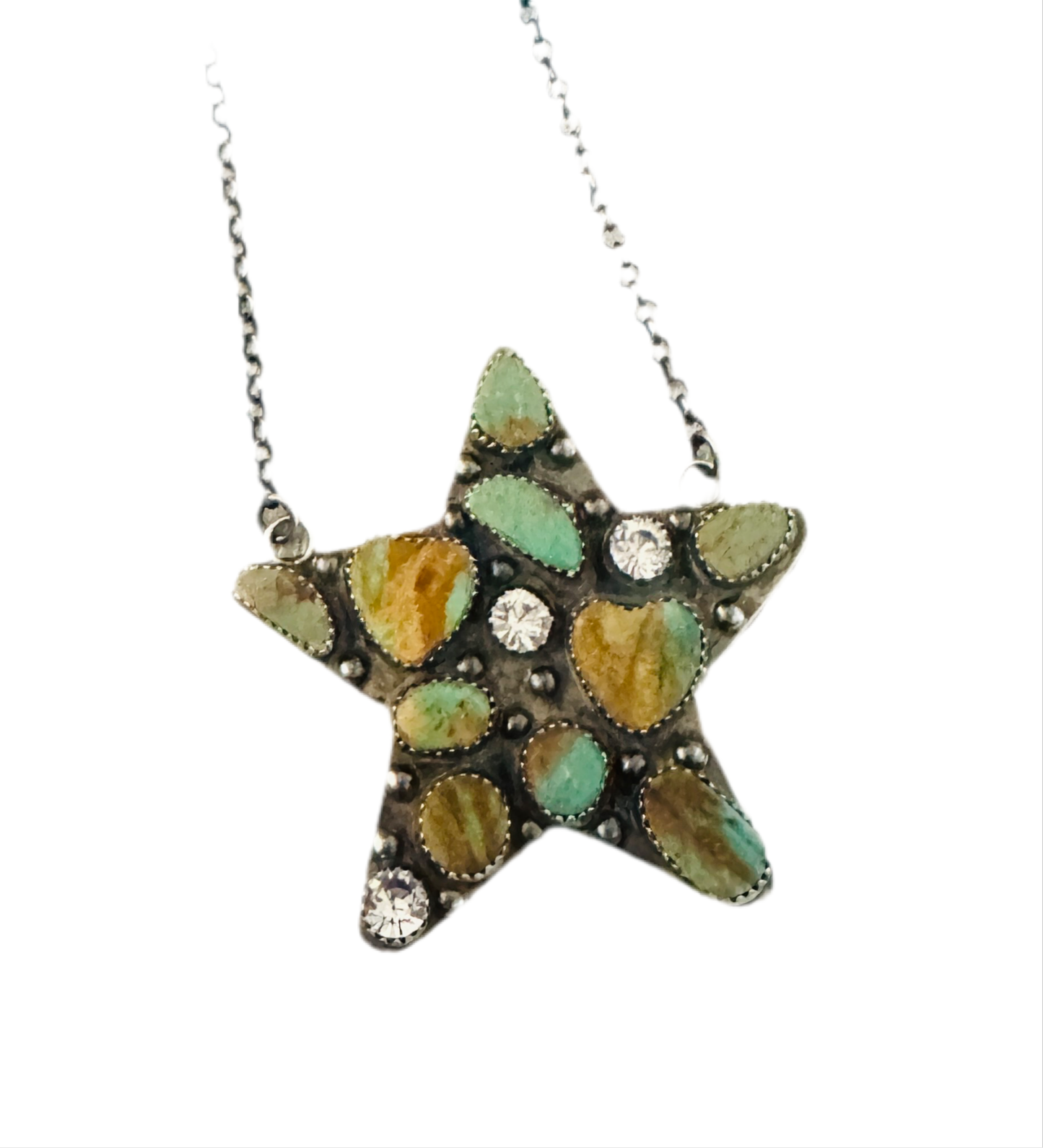 Handcrafted Sterling Silver, Royston Turquoise & CZ Star Necklace by Jacqueline Silver
