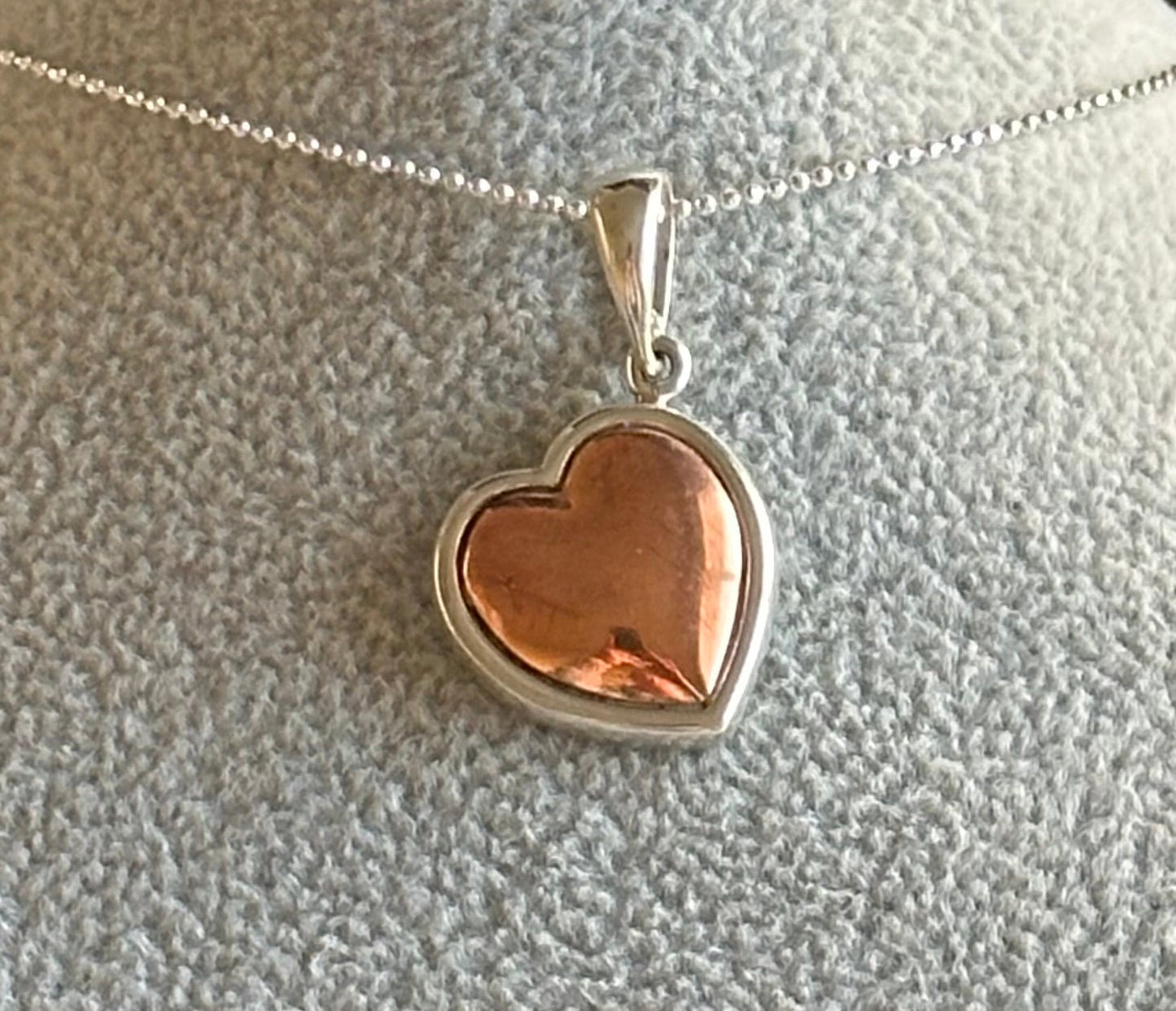 Copper Heart with Sterling Silver frame Necklace