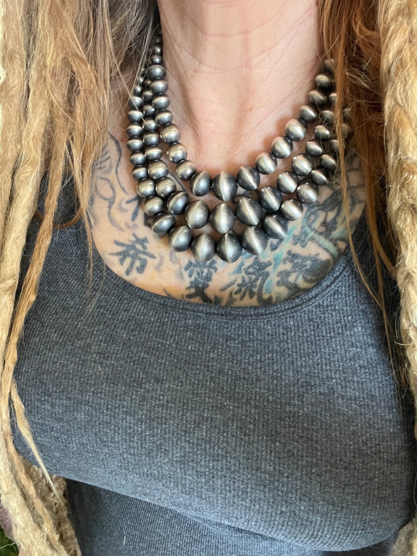 Handcrafted Sterling Silver Triple Strand Bead Statement Necklace by Rose Martin