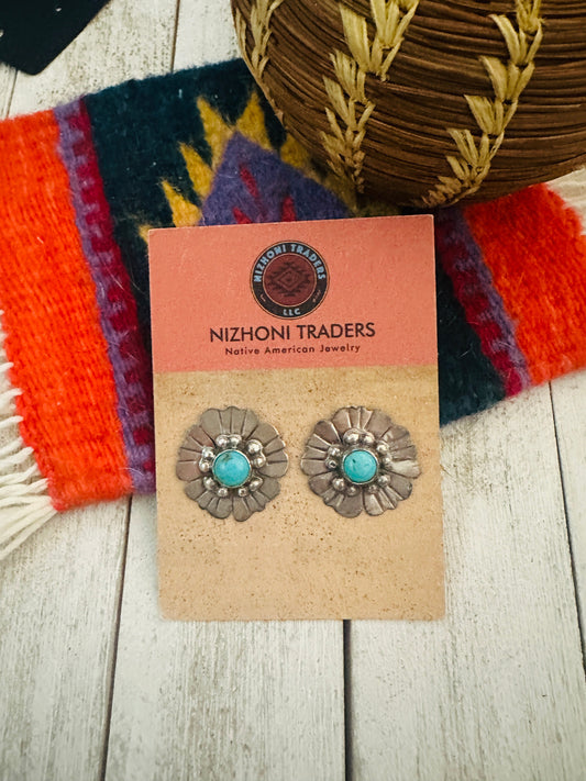 Navajo Turquoise and Sterling Silver Flower Post Earrings