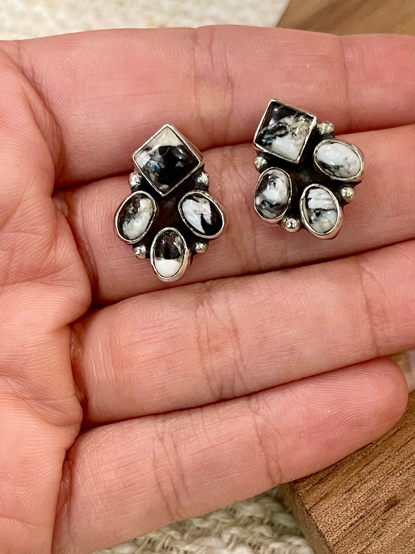 Handcrafted Sterling Silver & White Buffalo Stud Earrings