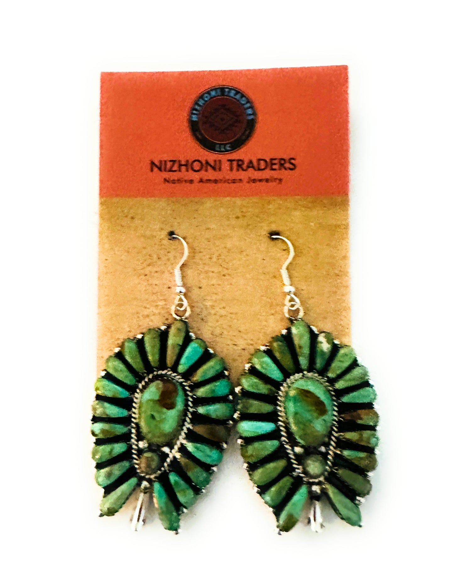 Handcrafted Royston Turquoise & Sterling Silver Cluster Blossom Dangle Earrings