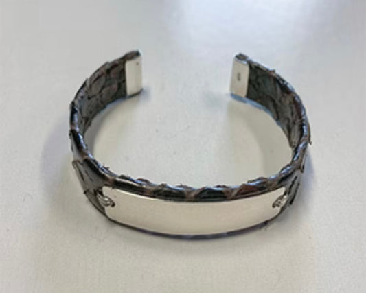 Brown Python Cuff w/ Sterling Silver Badge Bracelet