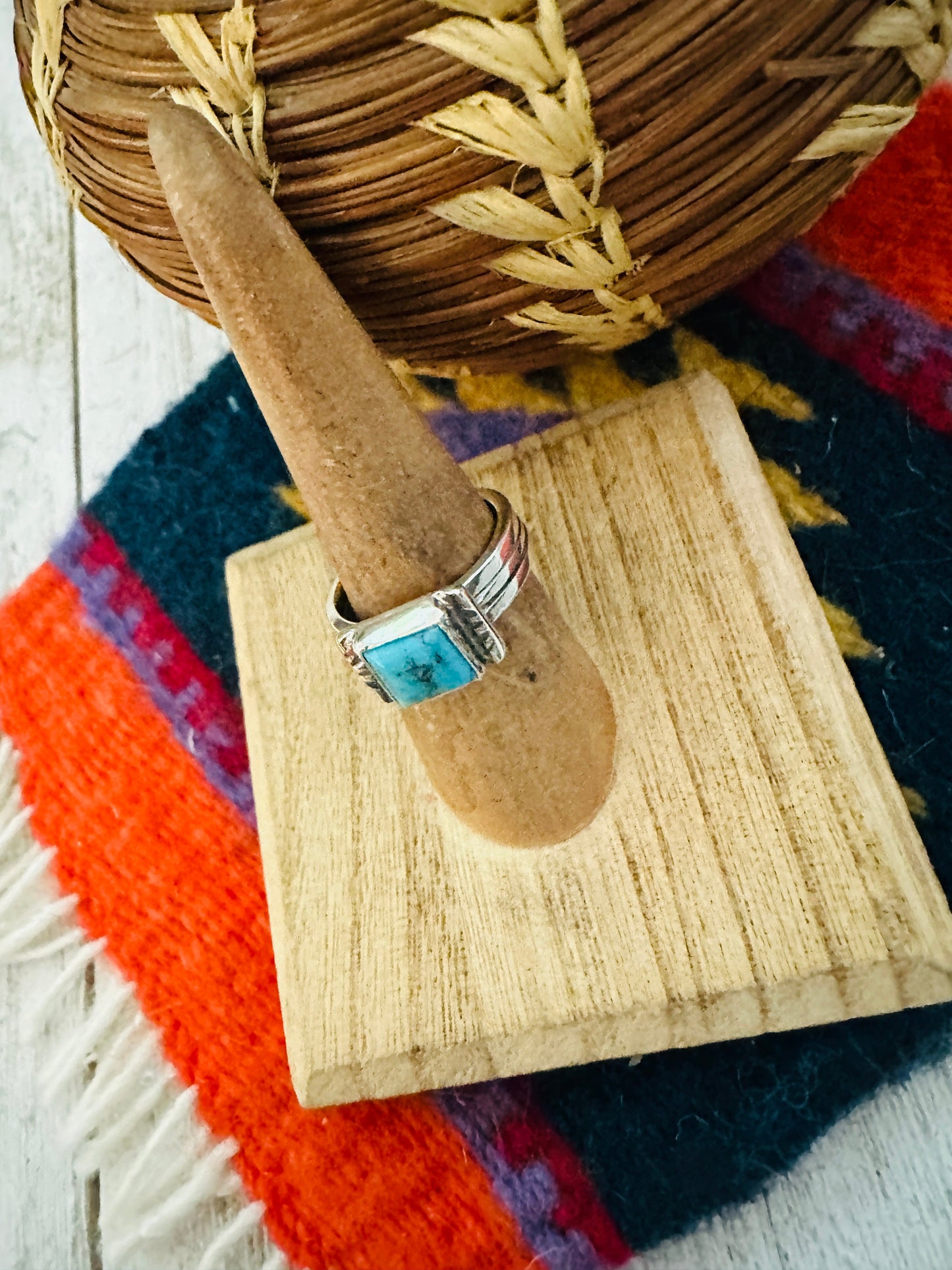 Handcrafted Turquoise & Sterling Silver Square Ring