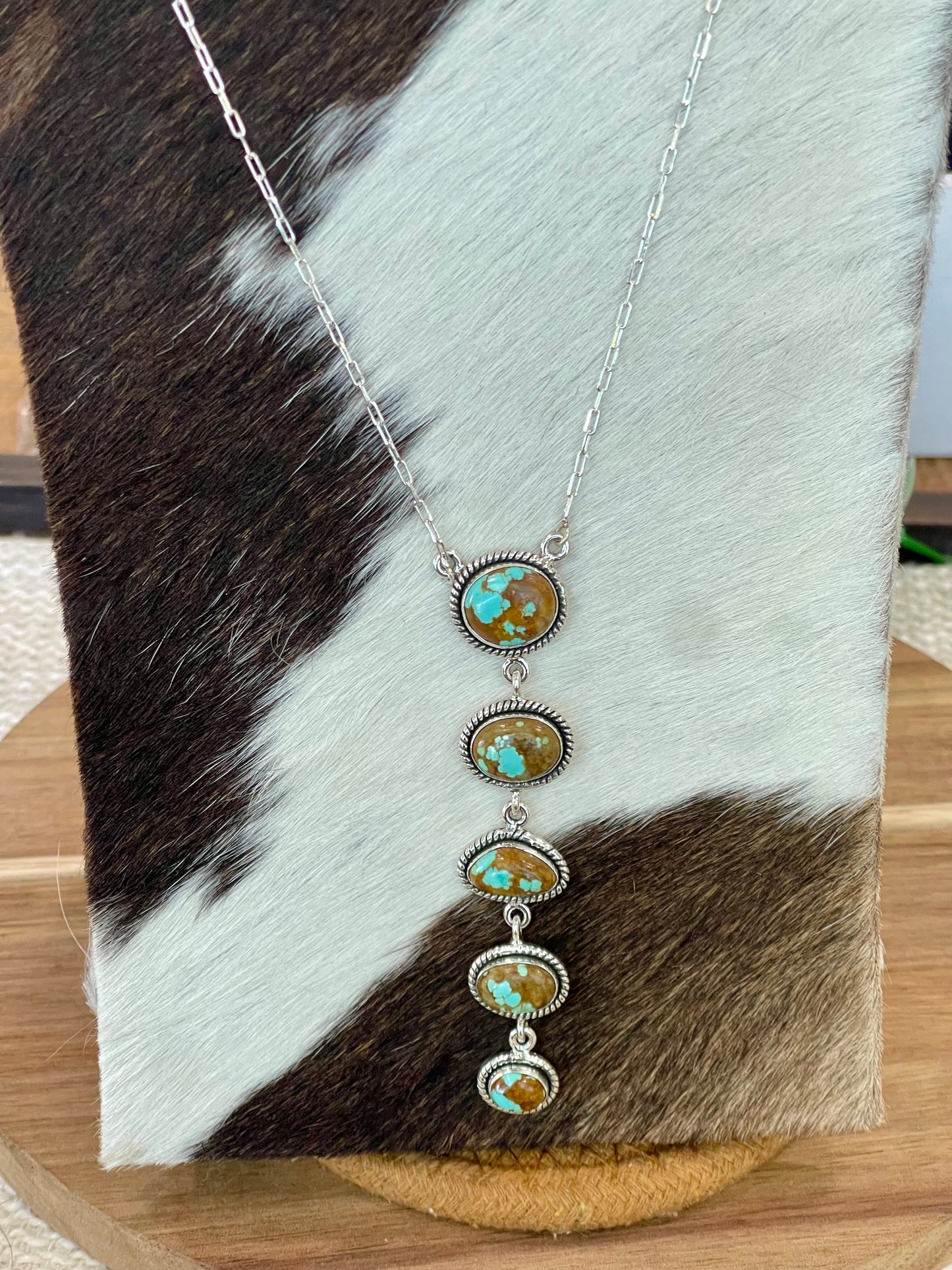 Handmade Sterling Silver Number 8 Turquoise  Drop Necklace with Signed Nizhoni