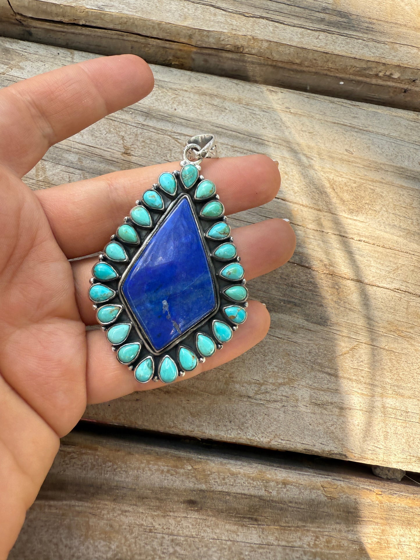 Handmade Stering Silver, Lapis & Kingman Turquoise Pendant