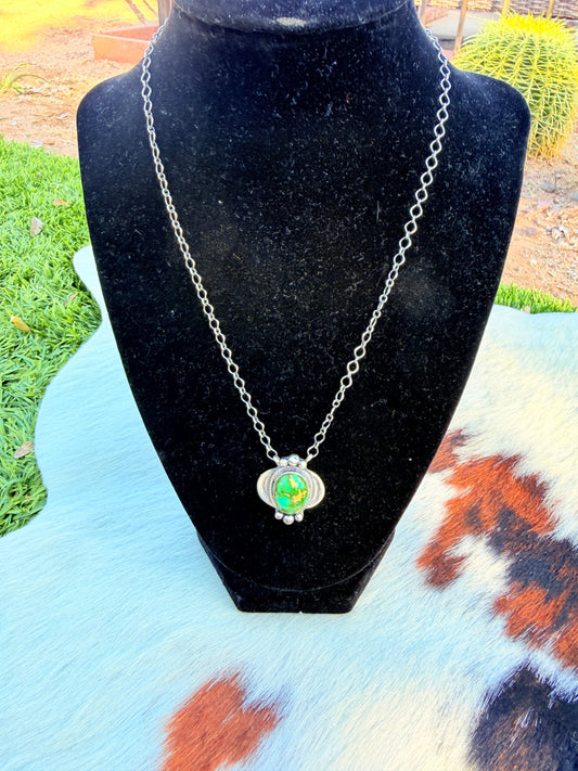 Handcrafted Sonoran Mountain Turquoise & Sterling Silver Necklace by Cordell Platero